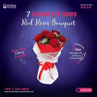 7 Lovely Kisses - Red Roses Bouquet
